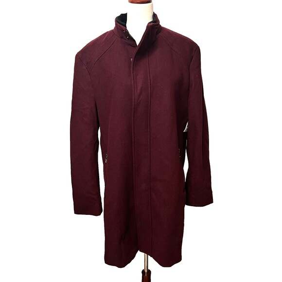 NWT International Concepts INC Burgundy Wool Coat Women's L Port Trench Peacoat